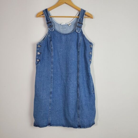 Levi’s Aly Jean Jumper Dress Large Blue Pinafore Denim Casual Contemporary - Picture 1 of 15
